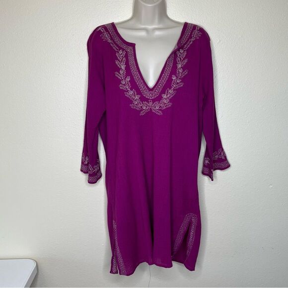 Old Navy Metallic Embroidered Beach Swim Cover Up Tunic Dress Pink Women Large - Picture 13 of 13